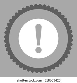 Problem round stamp icon. This flat vector symbol is drawn with dark gray and white colors on a silver background.