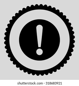 Problem round stamp icon. This flat vector symbol is drawn with black color on a light gray background.