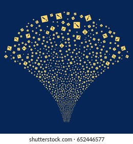Problem salute stream. Vector illustration style is flat yellow iconic symbols on a blue background. Object stream fountain constructed from random pictographs.