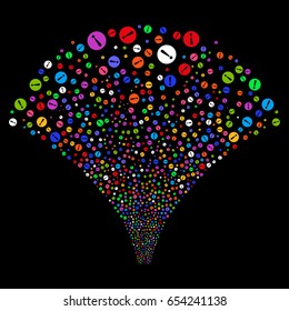 Problem salute stream. Vector illustration style is flat bright multicolored iconic symbols on a black background. Object stream fountain combined from random design elements.
