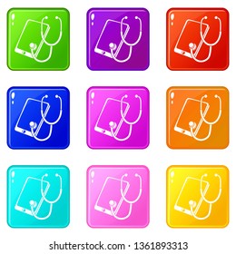 Problem search smartphone icons set 9 color collection isolated on white for any design