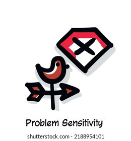 Problem Sensitivity scribing, sketchnoting visual note icon. Minimal vector illustration. Editable outline, color, shadows. Infographics doodle symbol