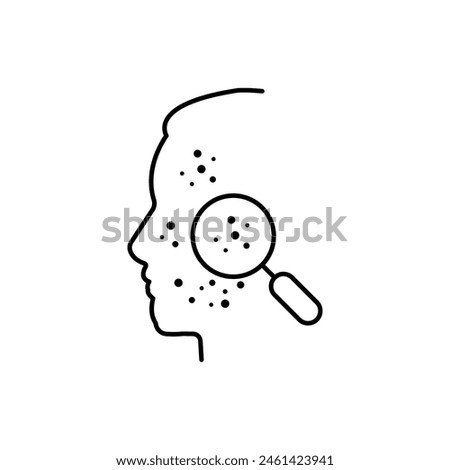 Problem Skin and Dermatology Examination of Human Face with Magnifier Line Icon. Facial Skin Care Outline Icon. Side view. Checkup of Person Skin. Editable