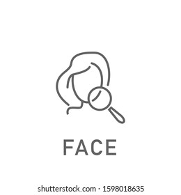 Problem skin line icon. Face, woman, magnifier, examining. Beauty care concept. Can be used for topics like spa salon, skincare, cosmetology, dermatology. Vector