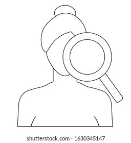 Problem skin line icon. Face, woman, magnifier, examining. Beauty care concept. Can be used for topics like spa salon, skincare, cosmetology, dermatology