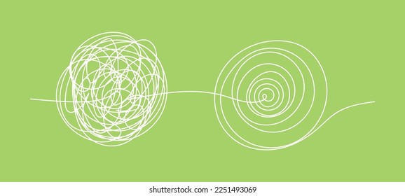 Problem solution concept. Abstract chaos line. Tangle and untangle psychology concept. Vector isolated illustration