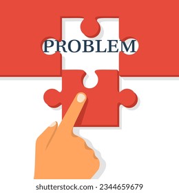 Problem and solution concept. Businessman holding in hand piece of jigsaw puzzle. Business concept. Creative problem solving. Vector illustration flat design. Isolated on white background.