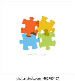 Problem / Solution concept made from four color puzzle pieces