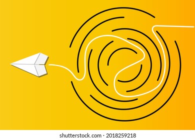 Problem and solution concept with white origami paper plane getting out of the maze of problem. Way to go through the labyrinth. Solve the difficulties. - Shutterstock ID 2018259218