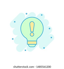 Problem solution icon in comic style. Light bulb idea vector cartoon illustration on white background. Question and answer business concept splash effect.