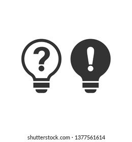 Problem solution icon in flat style. Light bulb idea vector illustration on white isolated background. Question and answer business concept.