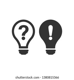 Problem solution icon in flat style. Light bulb idea vector illustration on white isolated background. Question and answer business concept.