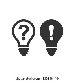 Problem solution icon in flat style. Light bulb idea vector illustration on white isolated background. Question and answer business concept.