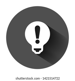 Problem solution icon in flat style. Light bulb idea vector illustration on black round background with long shadow. Question and answer business concept.
