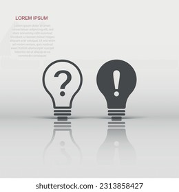 Problem solution icon in flat style. Light bulb idea vector illustration on white isolated background. Question and answer business concept.