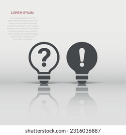 Problem solution icon in flat style. Light bulb idea vector illustration on white isolated background. Question and answer business concept.