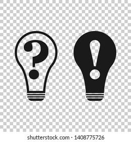Problem solution icon in transparent style. Light bulb idea vector illustration on isolated background. Question and answer business concept.