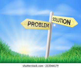 Problem solution sign concept of a sign in a field with arrows reading problem and solution