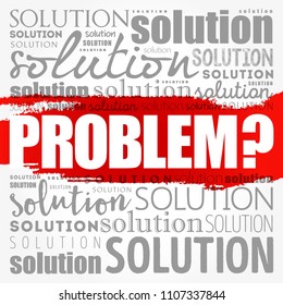 Problem and solution word cloud collage, business concept background