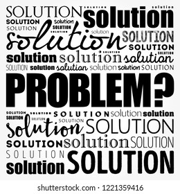 Problem and solution word cloud collage, business concept background