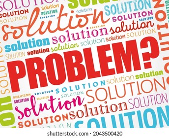 Problem and solution word cloud collage, business concept background