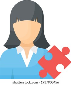 problem solver Concept, IT Girl with Puzzle Jigsaw Vector Color Icon Design, Software and web development symbol, Computer Programming and Coding stock illustration, Business analyst Character