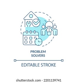 Problem solvers turquoise concept icon. Characteristic of good housing developer abstract idea thin line illustration. Isolated outline drawing. Editable stroke. Arial, Myriad Pro-Bold fonts used