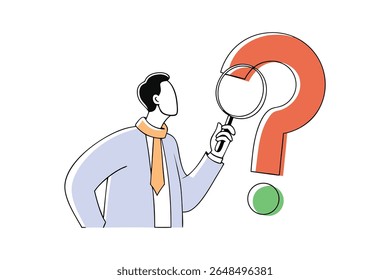 Problem Solving and Analysis Concept Businessman Analyzing Information with Magnifying Glass Illustration