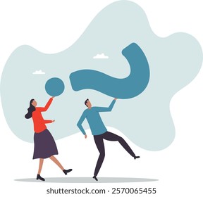 Problem solving, asking question or finding solution for difficulty, teamwork to solve problem or answer, confusion or brainstorm .business concept.flat character.