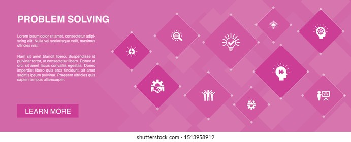 problem solving banner 10 icons concept.analysis, idea, brainstorming, teamwork icons