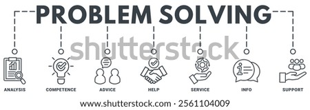 Problem solving banner web icon vector illustration concept with icon of analysis, competence, advice, help, service, info, support