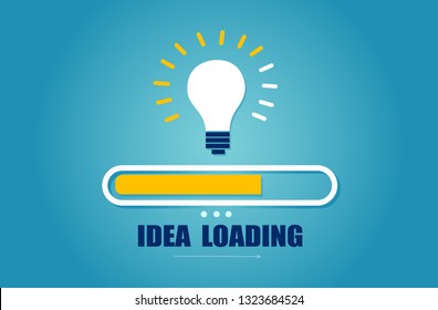 Problem solving and brainstorming concept. Vector of a loading bar almost complete with idea light bulb.