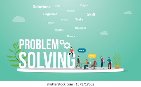 problem solving business concept with big word text and team people meeting discuss and debate to solve problems - vector illustration