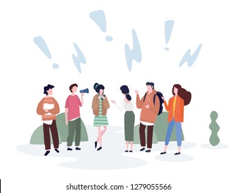 Problem solving, business people discus, teamwork, communication, search of ideas, for web page, banner, presentation, social media, documents, posters. Vector illustration, news, chat, dialogue. 