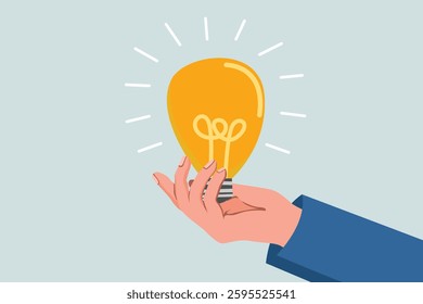 Problem solving or business solutions, answers or ideas to solve difficulties and problems, FAQ concept, businessman's hand answering with a light bulb.