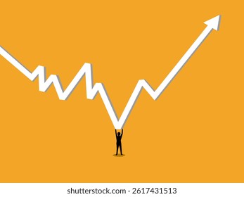 Problem Solving, Businessman Pushes Crisis Graph Up