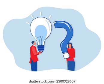 Problem solving concept, business people standing with question marks then help hand put the lamp halfway to solve the bright problem. Creative.vector design illustration.