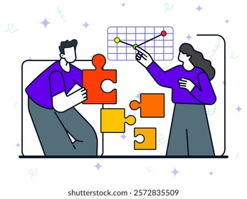 Problem solving concept. Finding solution, partnership, working team collaboration, enterprise cooperation, colleagues mutual assistance, business teamwork. 