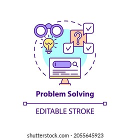 Problem solving concept icon. Online training. Learning skills on internet. Digital inclusion idea thin line illustration. Vector isolated outline RGB color drawing. Editable stroke