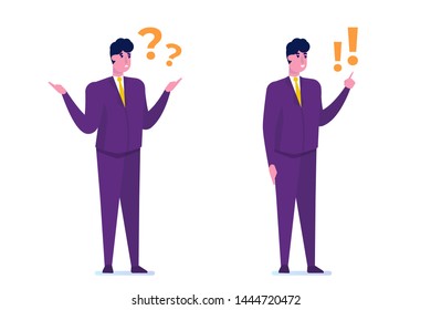 Problem solving concept. Man thinking about problem with question mark. Vector illustration.