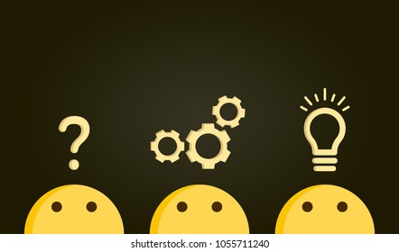 Problem solving concept. Path from question to answer, problem to solution. Vector illustration with icons and emoticon characters