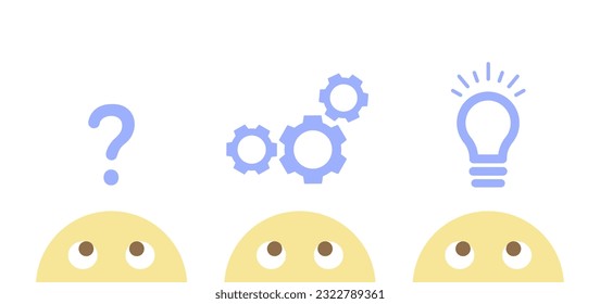 Problem solving concept. Path from question to answer, problem to solution. Vector illustration with icons and emoticon characters