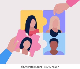 Problem solving concept. Puzzle solution. Vector illustration in a flat style.