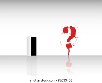 problem solving concept, room with question mark and an exit