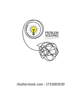 Problem solving concept. Tangled and unraveled tangle, abstract metaphor. Vector illustration