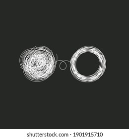 Concepto de resolución de problemas. Enredo y enrejado. Logo del entrenador. Ilustración abstracta vectorial