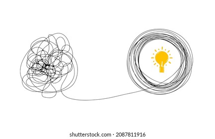 Problem solving concept. Tangled and unraveled tangle, abstract metaphor. Vector illustration

