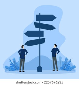 Problem solving concept, Two businessmen helping each other to make choices for their business, problem solving concept Asking questions to find answers, idea design vector illustration
