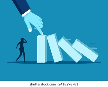 Problem solving consultant. Businessman Manager Stops Domino effect