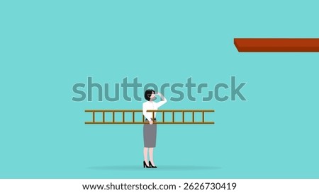 problem solving, get solution or strategy on business, way out of financial problem, new opportunities in business to achieve career, businesswoman carrying a ladder preparing to climb the step board